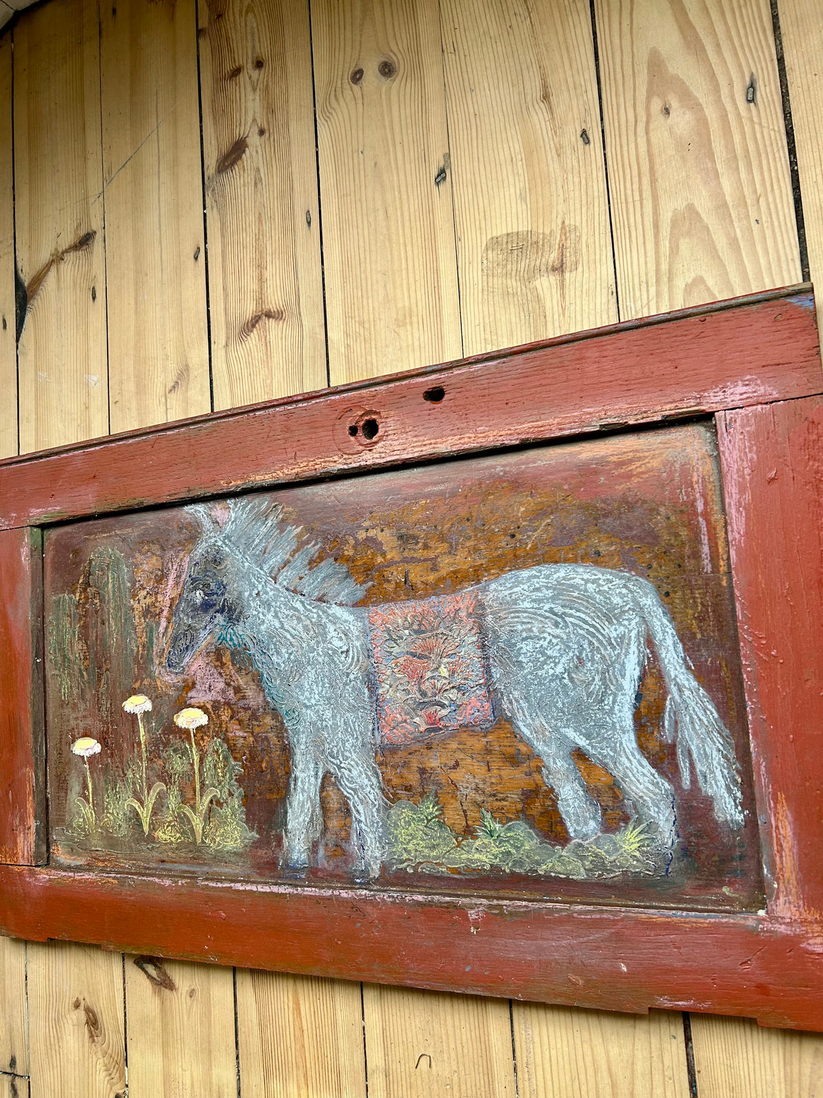 Reclaimed Door Wallhanging with Folk Art Pony