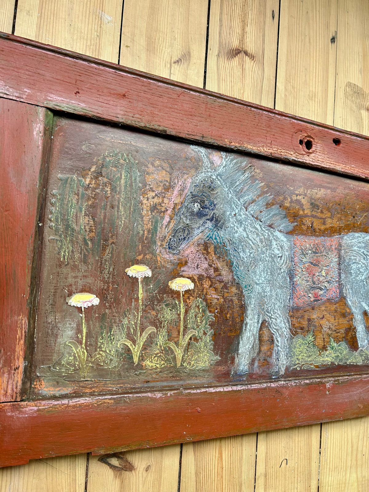 Reclaimed Door Wallhanging with Folk Art Pony