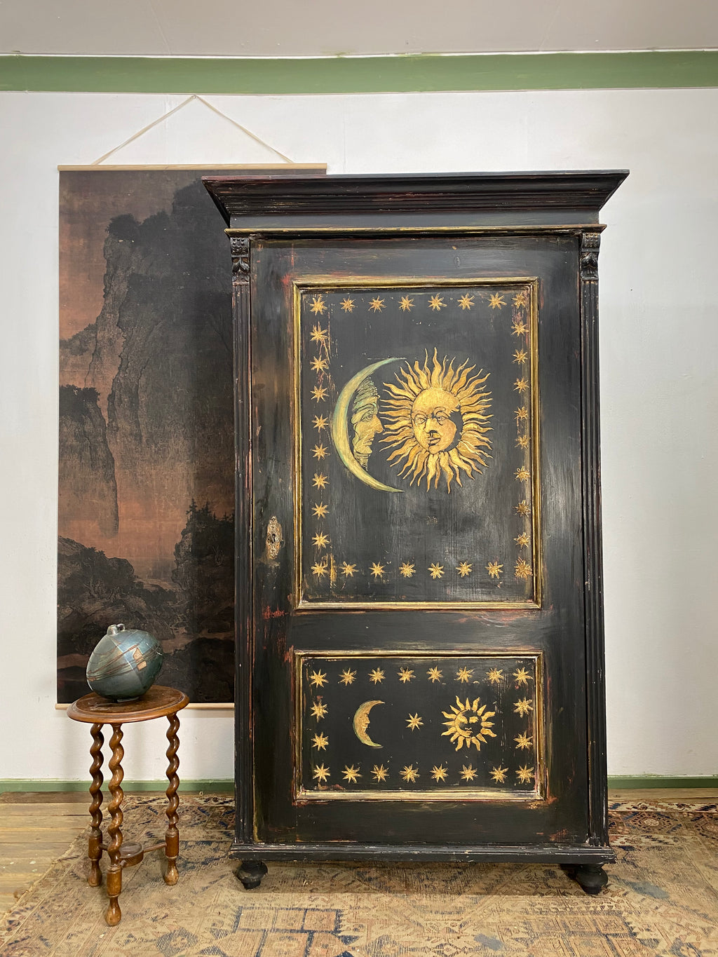 Vintage Pine Sun & Moon Wardrobe
