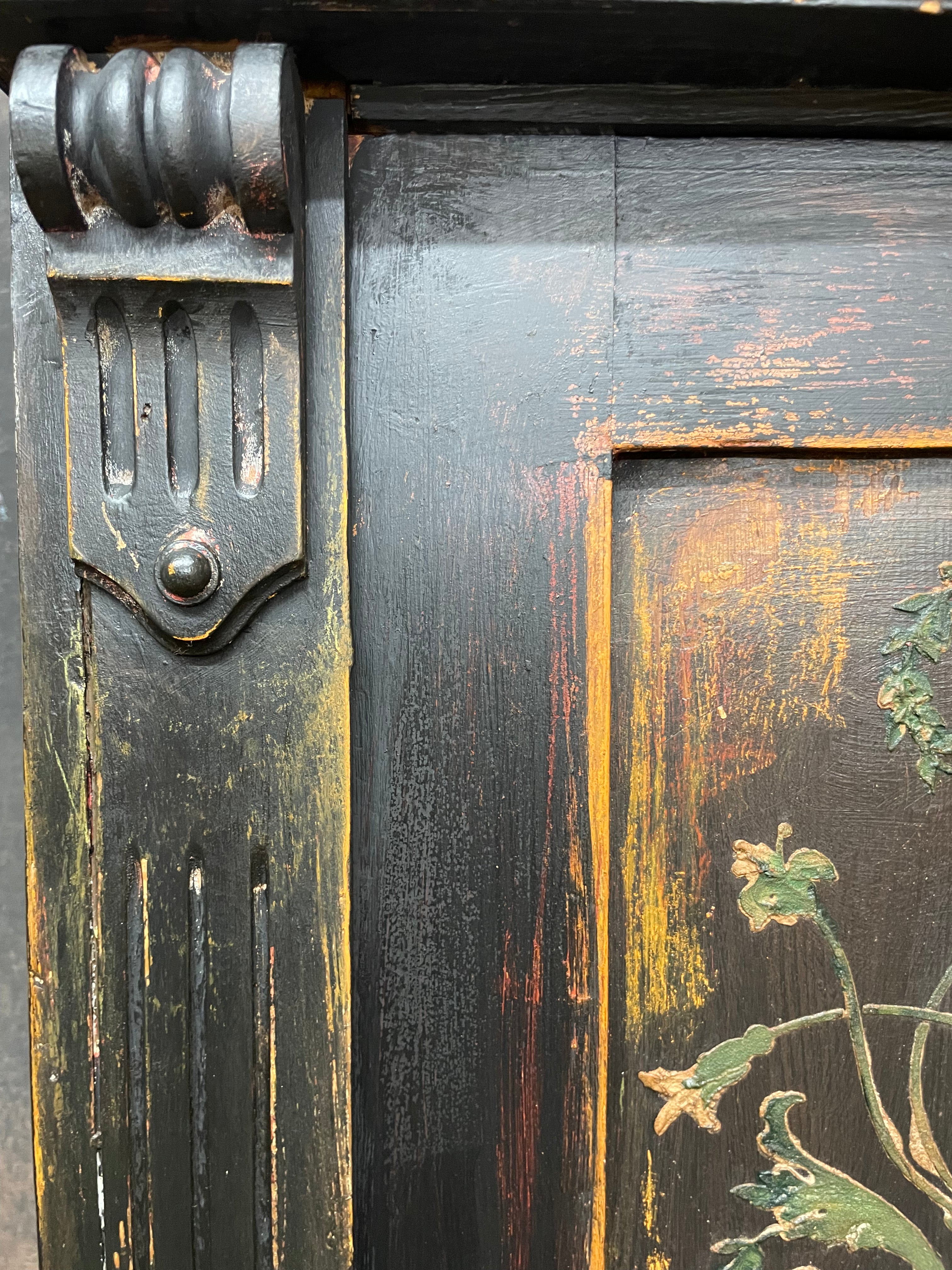 Vintage Painted Pine Wardrobe with Boiserie Panels