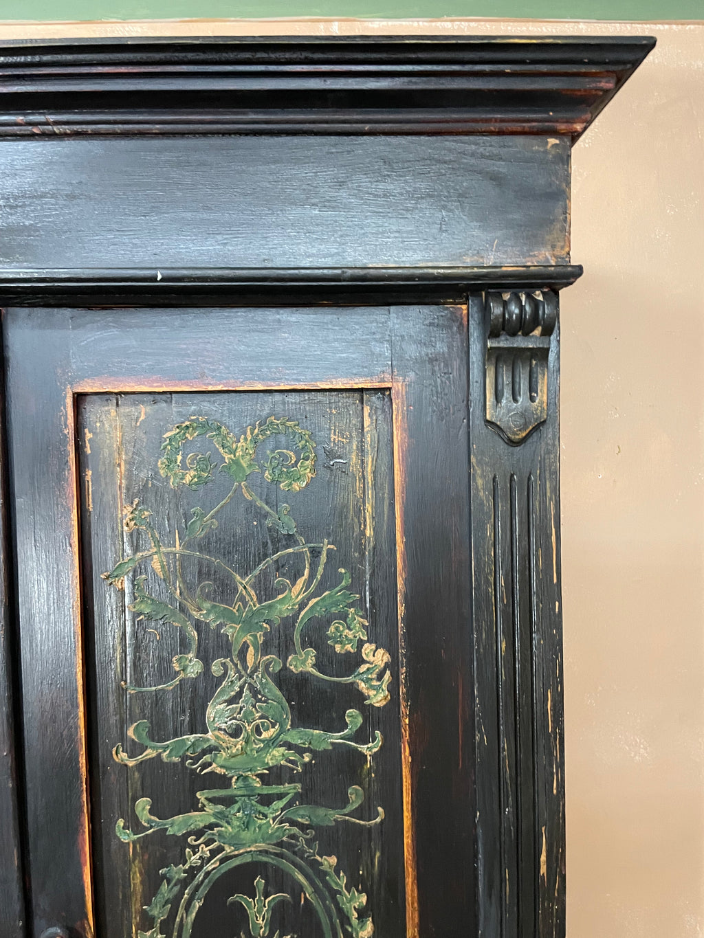 Vintage Painted Pine Wardrobe with Boiserie Panels