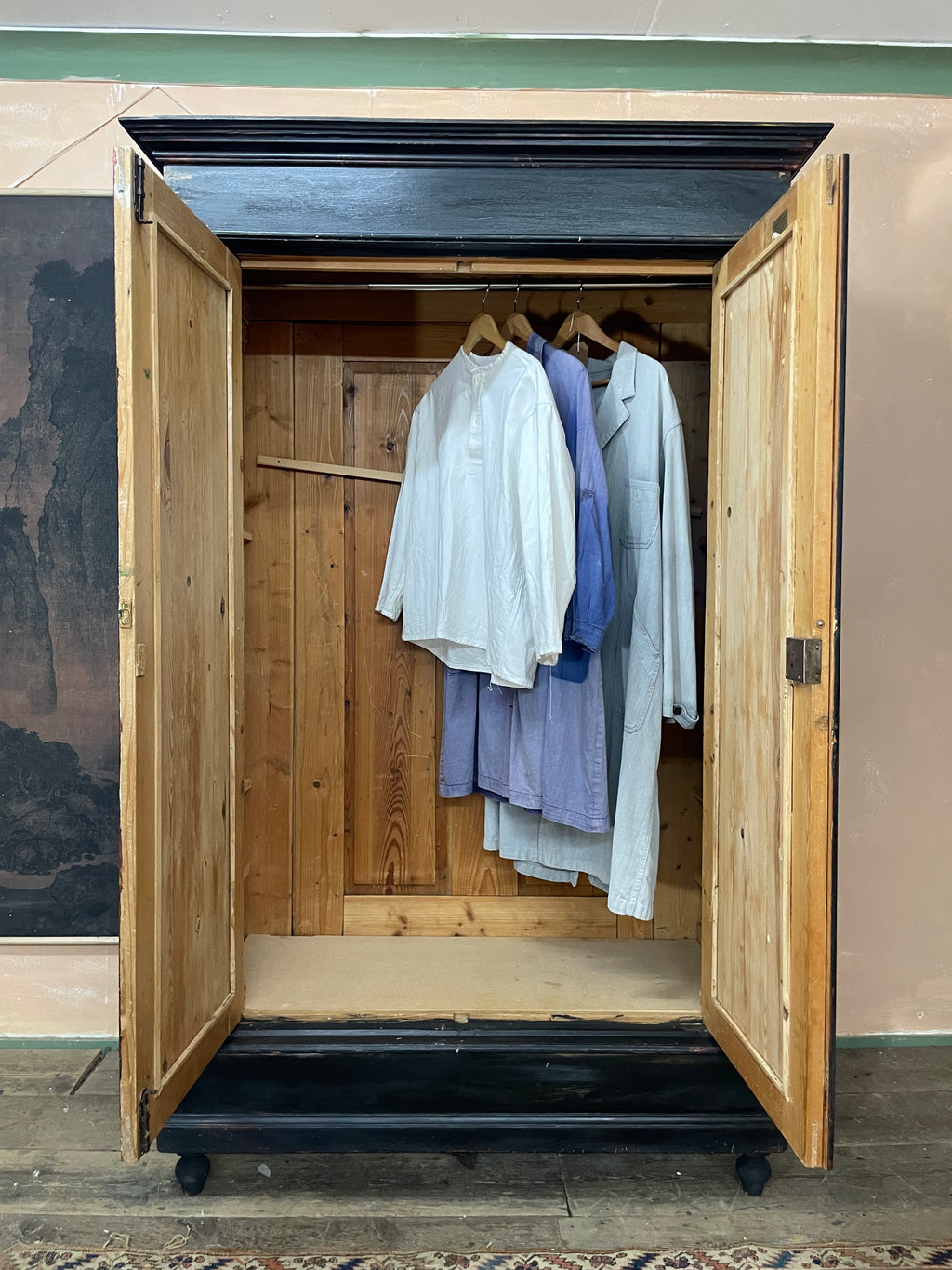 Vintage Painted Pine Wardrobe with Boiserie Panels