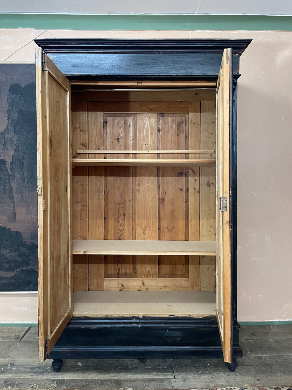 Vintage Painted Pine Wardrobe with Boiserie Panels