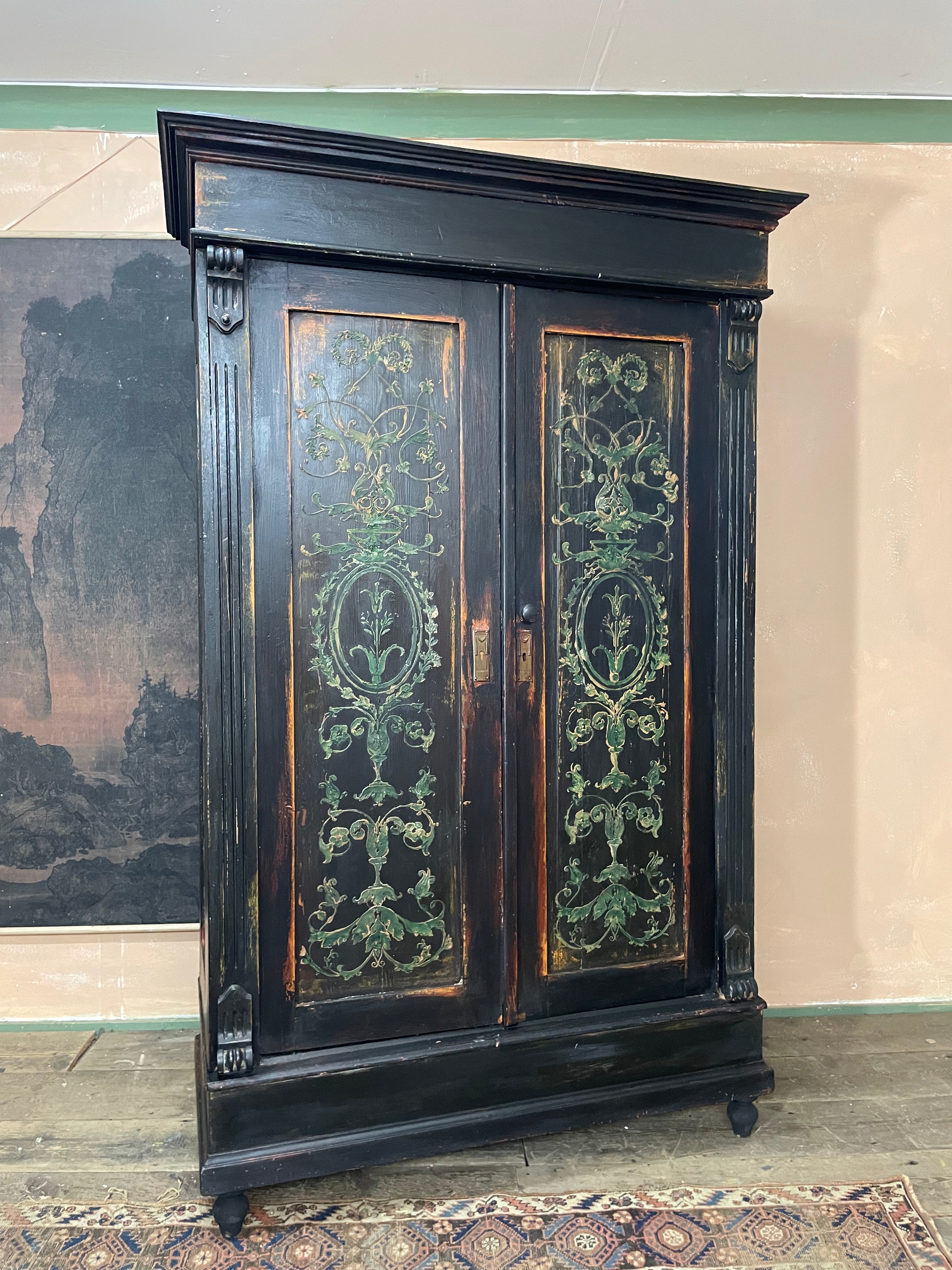 Vintage Painted Pine Wardrobe with Boiserie Panels