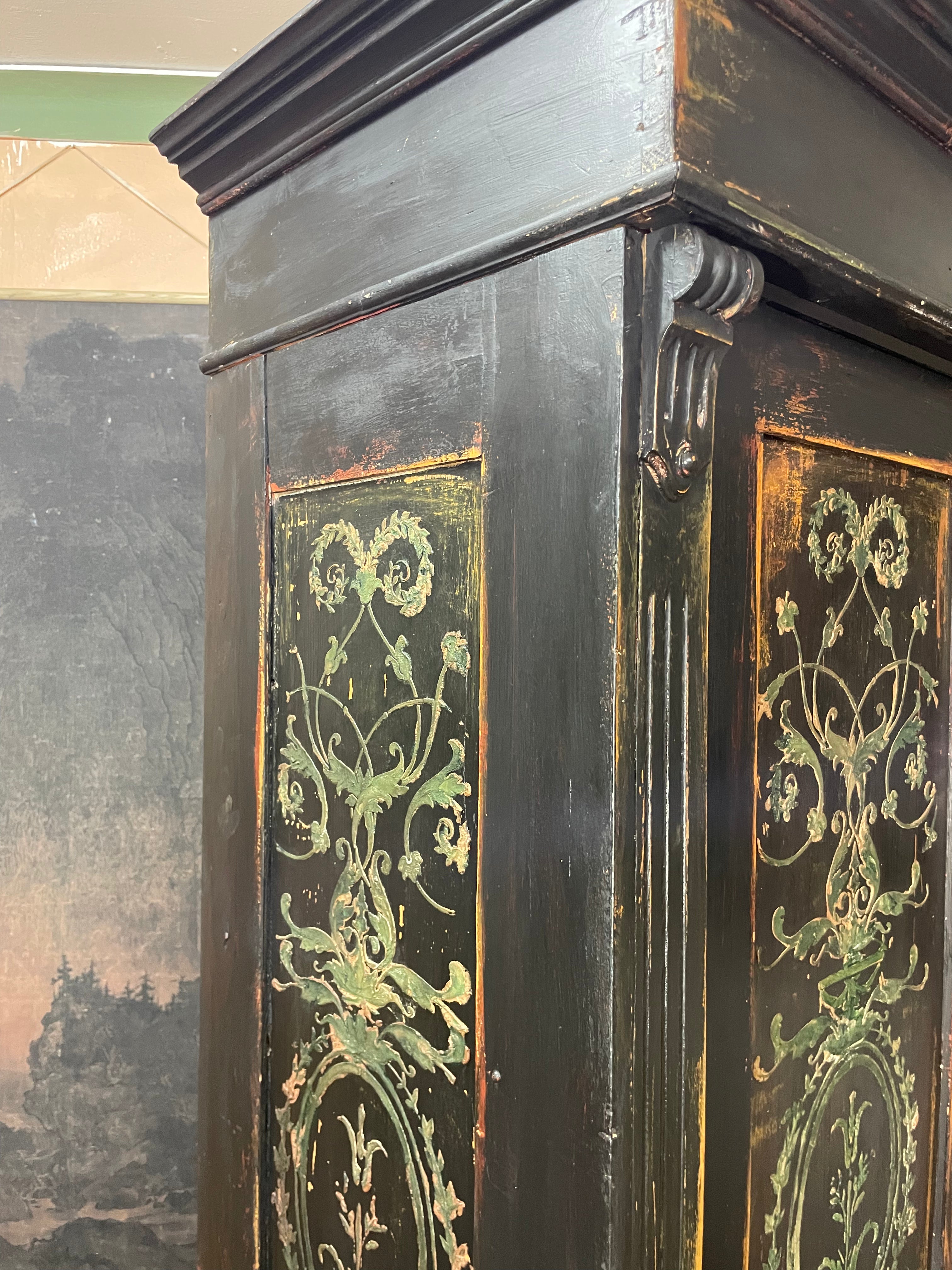Vintage Painted Pine Wardrobe with Boiserie Panels