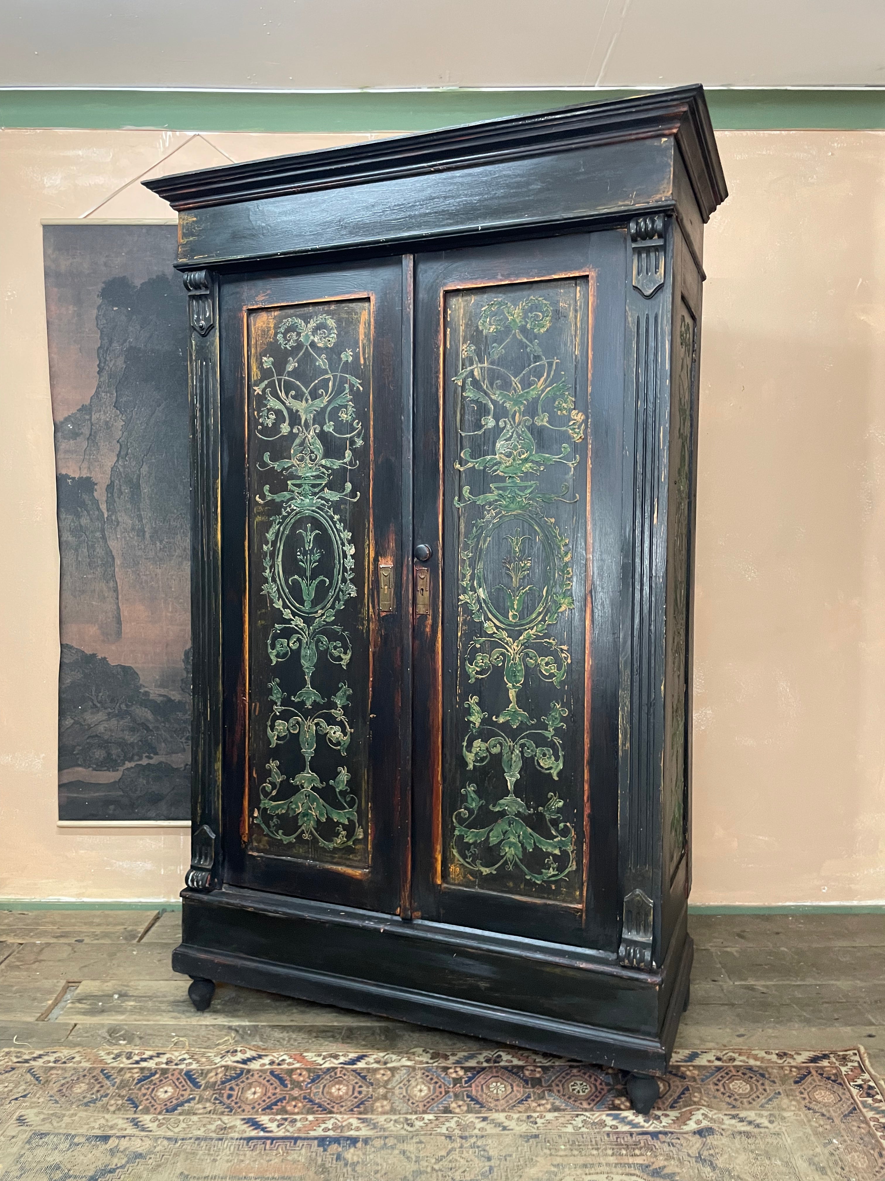 Vintage Painted Pine Wardrobe with Boiserie Panels