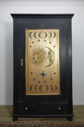 Vintage Painted Pine Wardrobe with Sun and Moon Artwork