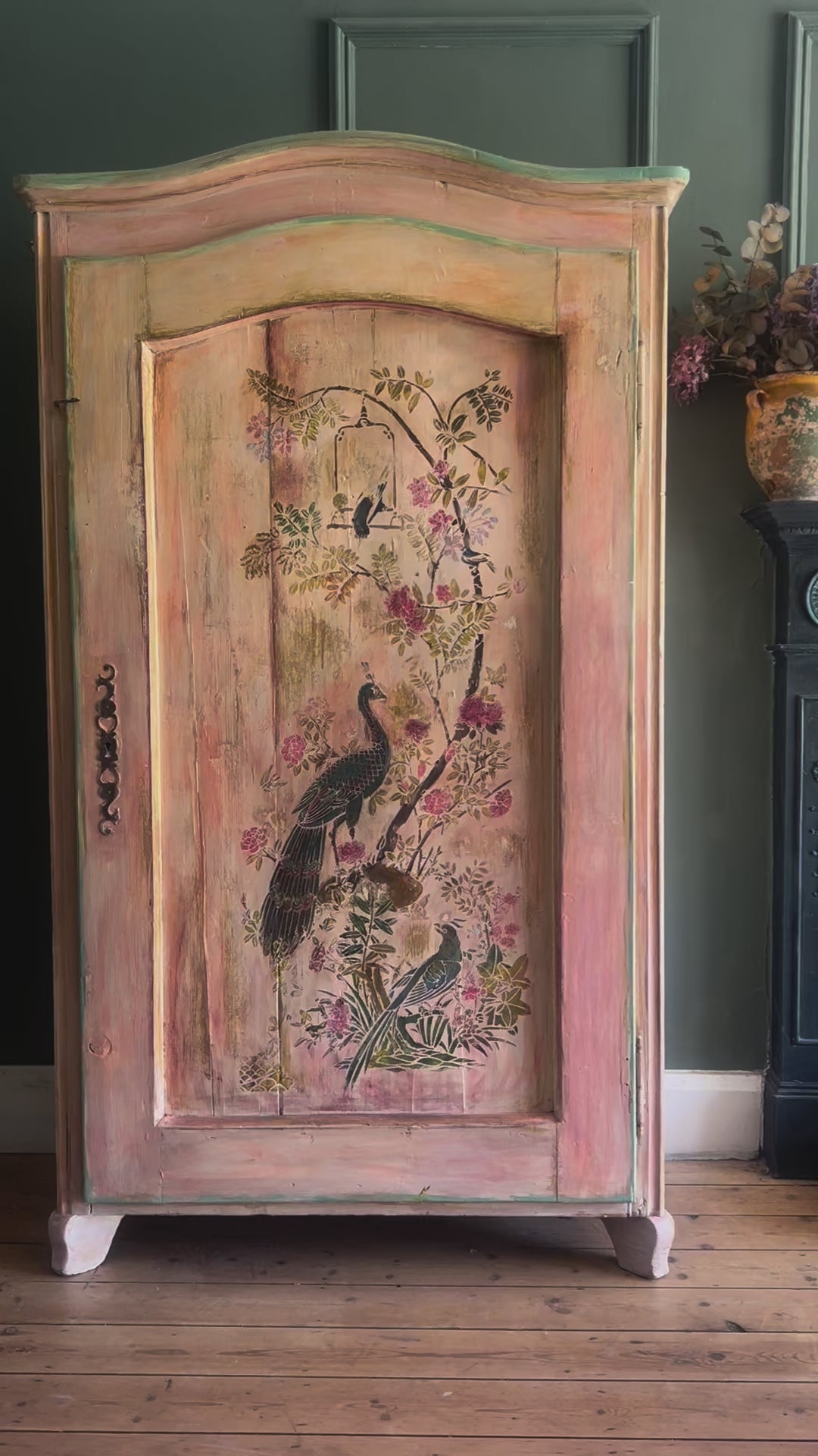 Vintage French Linen Press /Wardrobe with Inlaid Chinoiserie