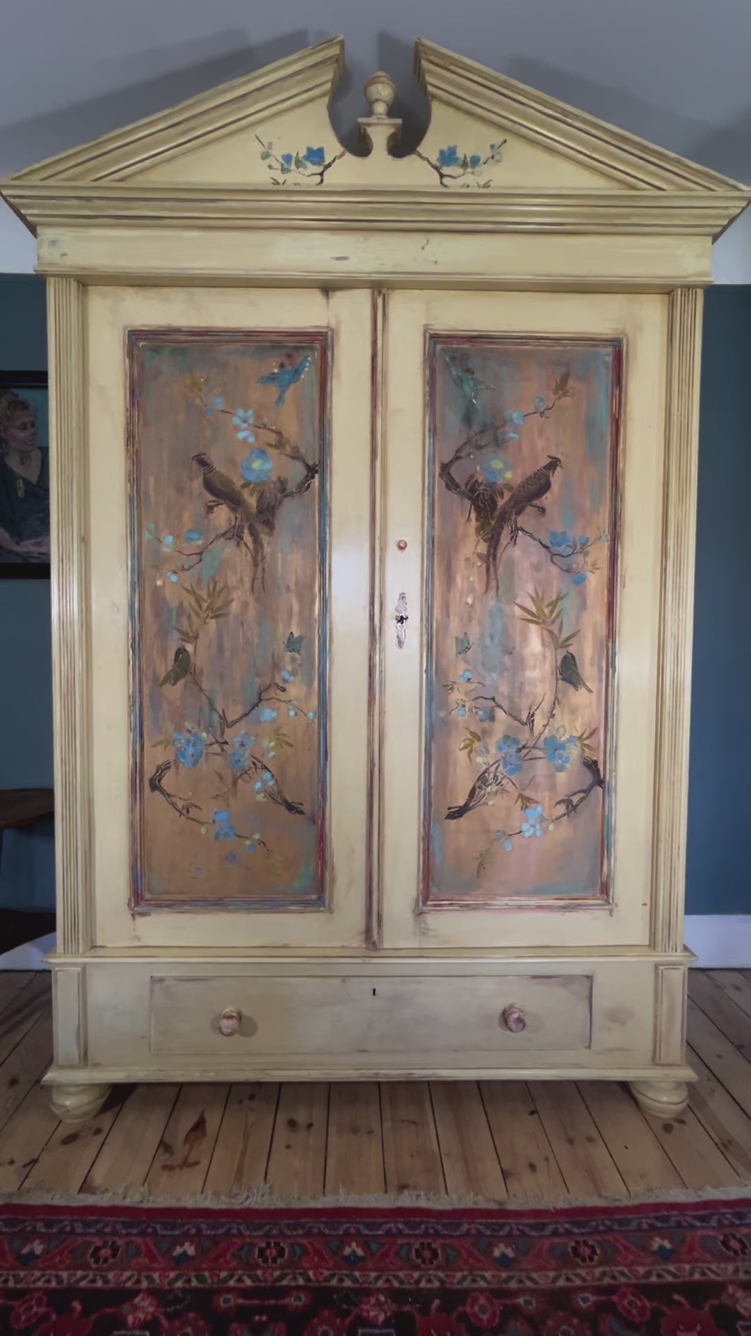 Vintage French Wardrobe with Inlaid Chinoiserie