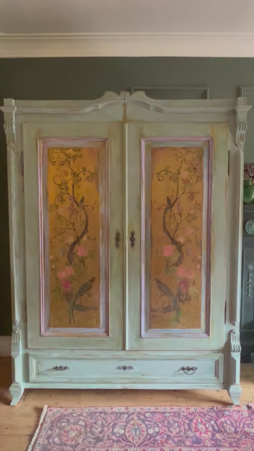 Vintage Painted Wardrobe with Inlaid Chinoiserie