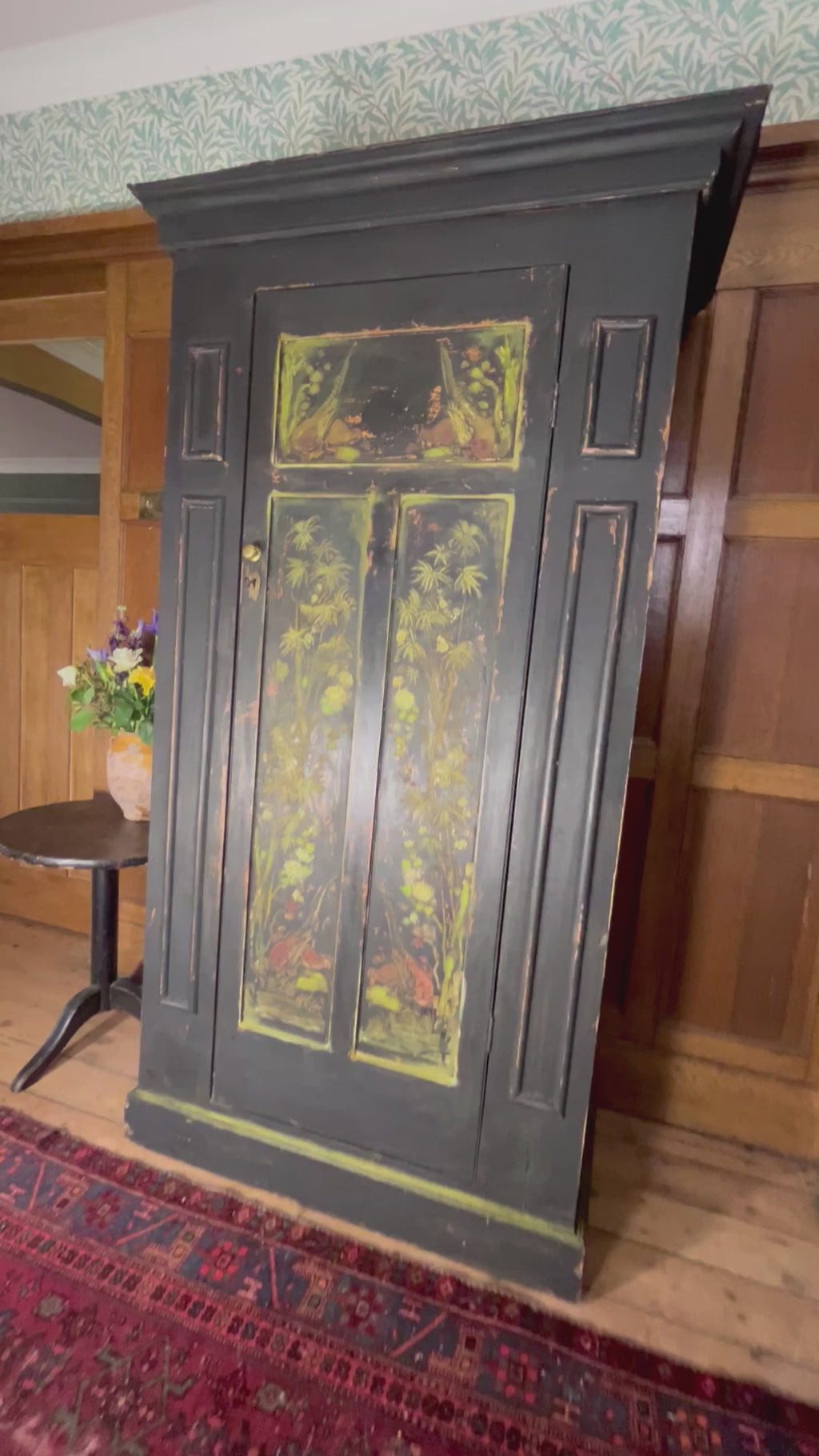 Vintage Painted Hall Cupboard/ Small Wardrobe with Inlaid Chinoiserie