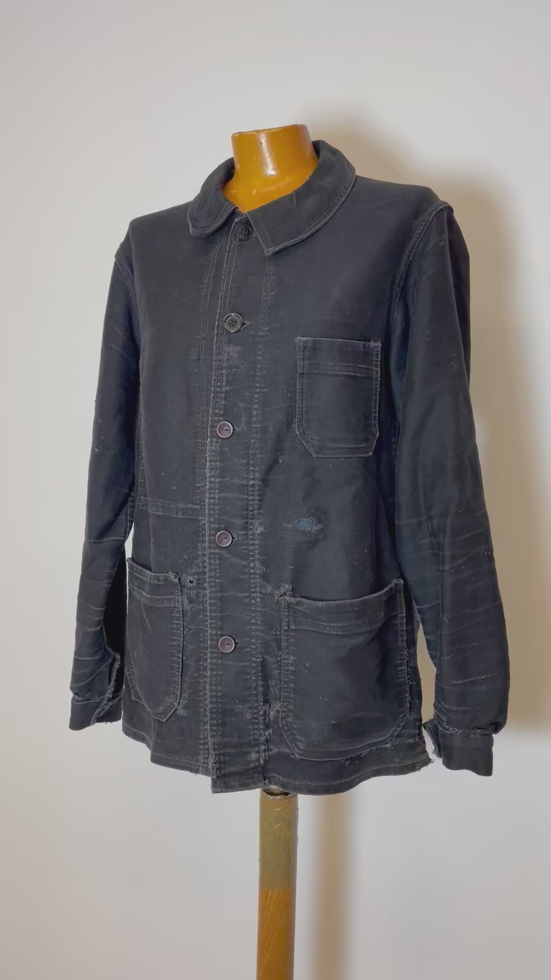Vintage French Black Moleskin Chore Jacket